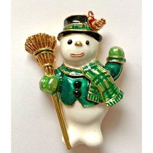 Joan Rivers Snowman Holiday Christmas Xmas Enamel Pin Brooch